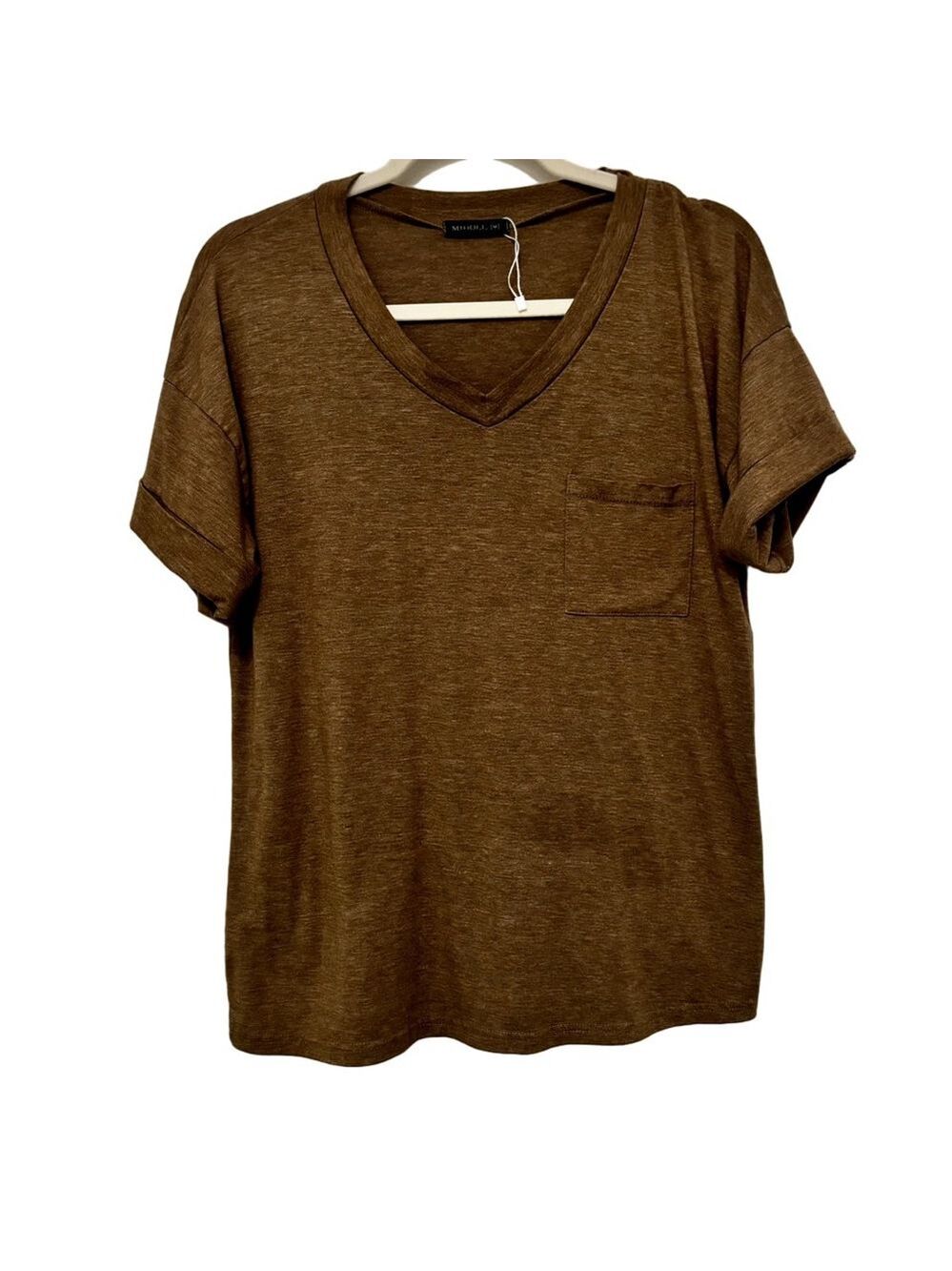 MIHOLL Brown Short Sleeve Oversized V-Neck Tee Shirt M